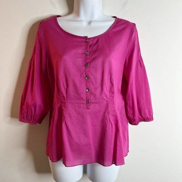 J. Jill Women's Peplum Top Size XS Pink 1/4 Button 3/4 Sleeve Lightweight Blouse - Picture 2 of 9